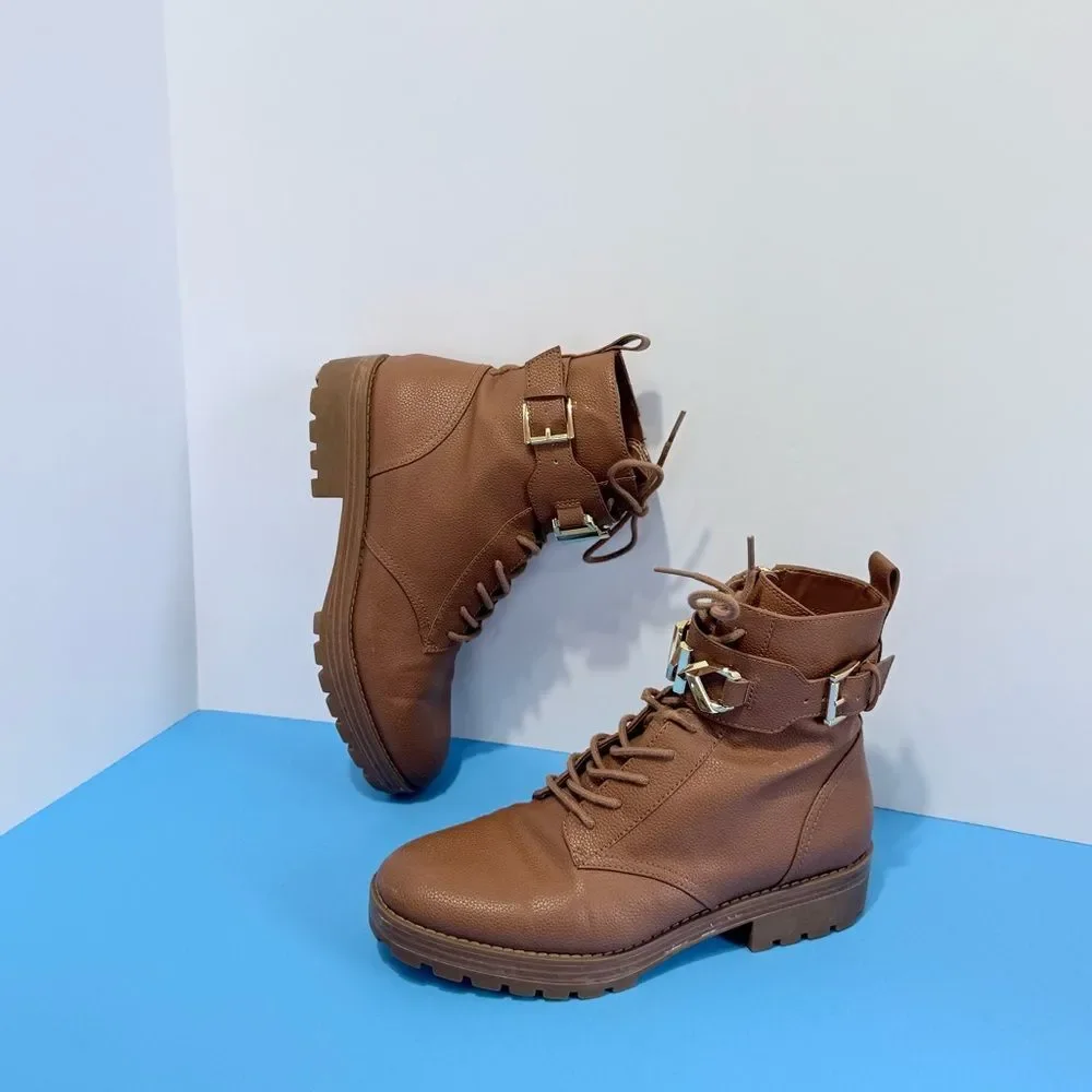 Michael Kors Kincaid leather combat bootie in the luggage color Size Women 8.5M